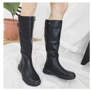 Rider Boots Ladies Belt Buckle Soft Sole Non-Slip Tall Boots Side Zipper Boots